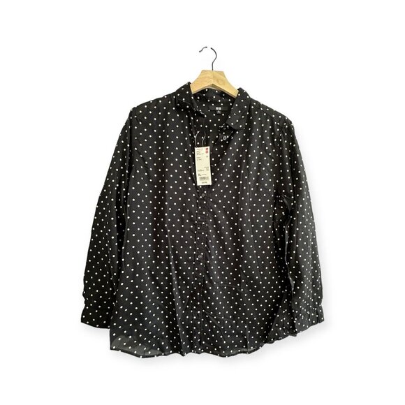 Uniqlo Long Sleeve Polka Dot Blouse, Cotton, Black-white, Size XL, NWT - Picture 12 of 12